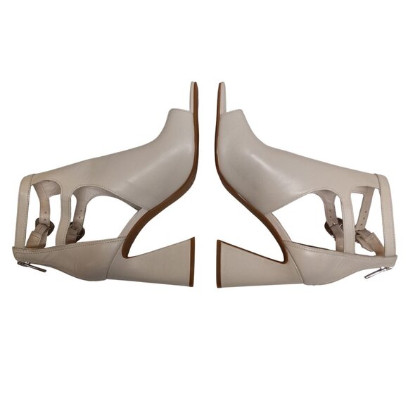 Vince Camuto 8.5 M Roskette Beige Leather Block Heel Sandals Open Toe Buckles - Picture 5 of 13